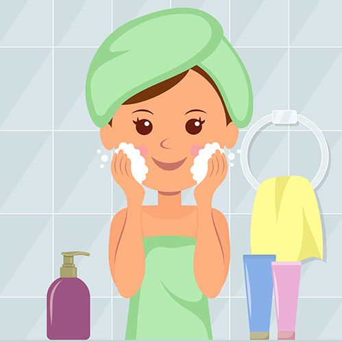 Animated women character cleaning face