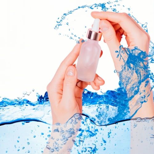 Women holding serum under water